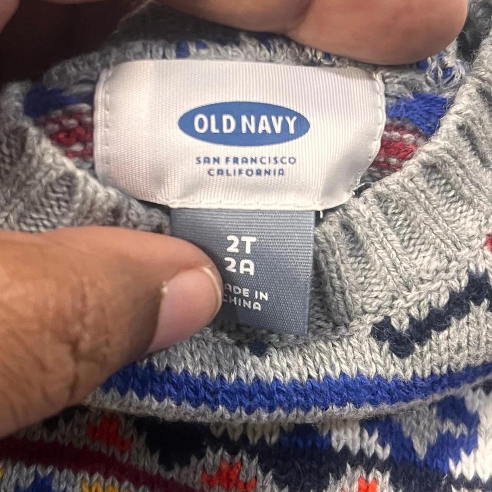 Suéter Old Navy 2T Colorido Fair Isle Niño Pequeño Tejido Acogedor Cálido Lindo Gris Foto 2 de 4