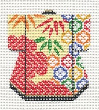 Oriental Bamboo Leaves Petite Kimono handpainted Needlepoint Canvas by LEE