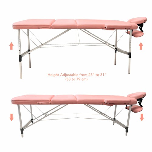 PInk 3-Section Aluminum 84" L Portable Massage Table with Bolster Pillow Facial - Picture 4 of 12