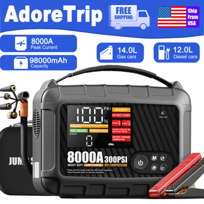 8000Amp Car Jump Starter with Air Compressor Power Bank Battery Charger Booster