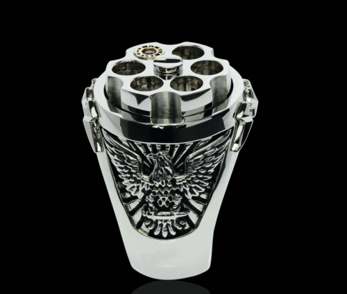 Last Shot Lucky Revolver Eagle Design Men's Biker Ring In 935 Argentium Silver - Picture 1 of 5