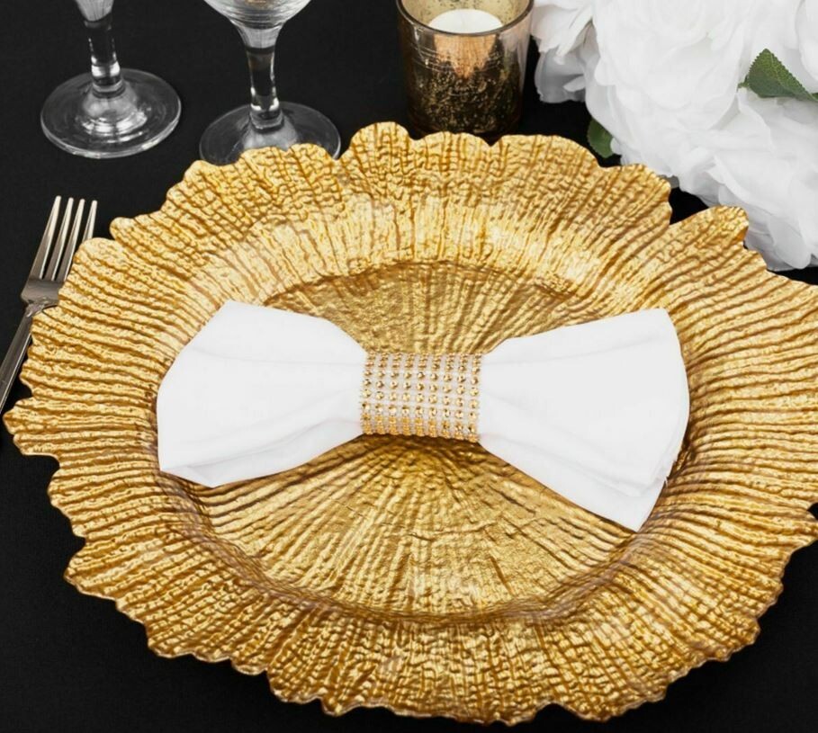 Gold Reef Dinner Glass Charger Plate for hire Only UK