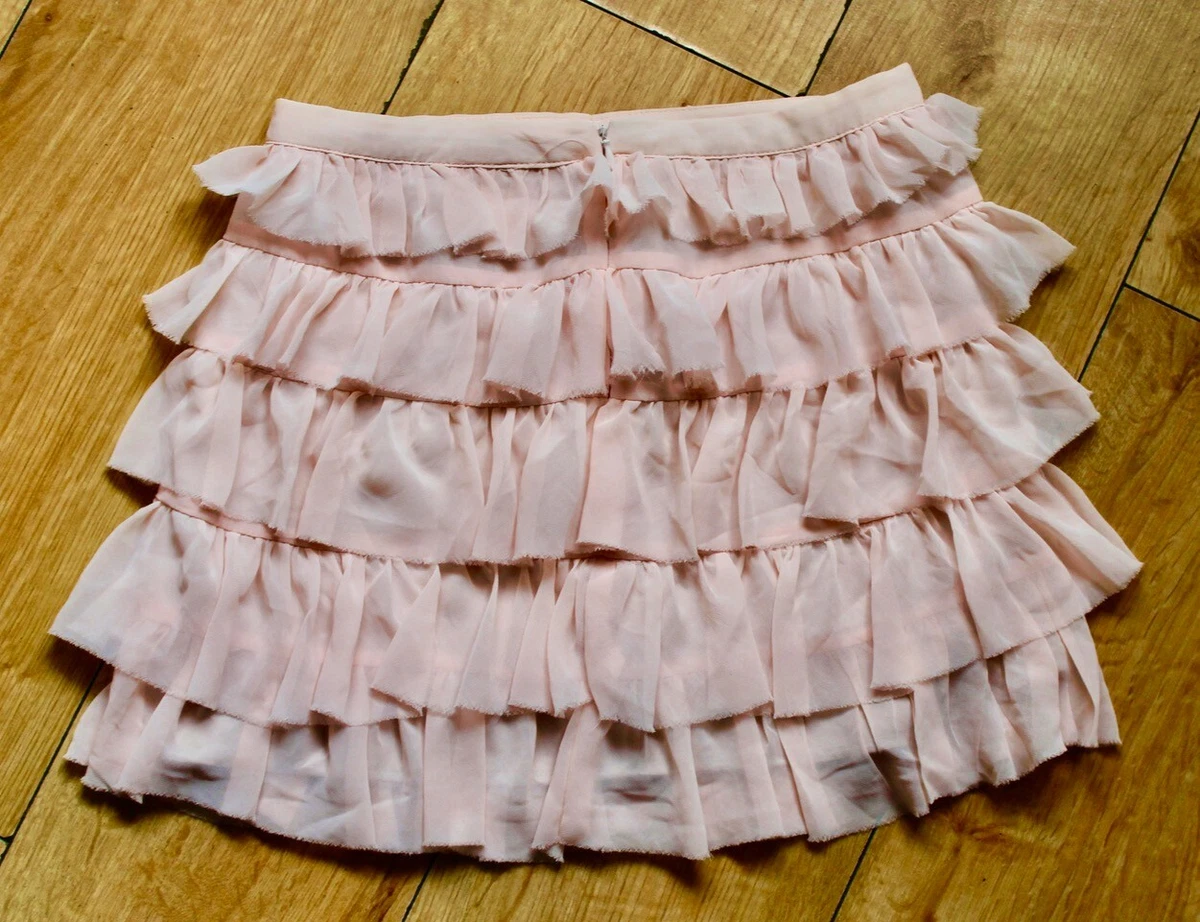 Peach Tiered Rara Ruffle Mini Skirt UK 8 Skater Festival Frilly Boho Gypsy