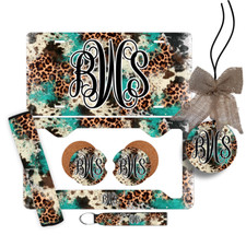 Turquoise Cow And Cheetah Personalized Monogram Car Accessories Turquoise Cow And Cheetah Personalized Monogram Car Accessories