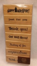 RECOLLECTIONS Set/7 WOOD RUBBER STAMP Birthday Thank You Get Well Love Congrats