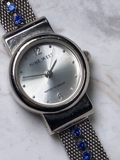 VINTAGE 9 WEST WATCH, WATER RESISTANT, THAILAND MOVT, BLUE JEWEL METAL MESH BAND