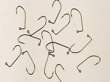 100 MUSTAD 32500BR BRONZE SKIPPY (SICKLE) BEND JIG HOOKS Sizes #10 - 4/0