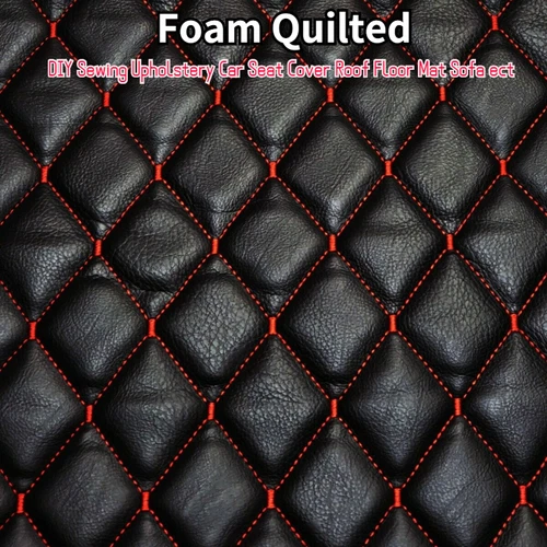 63'' Quilted Faux Leather Foam Fabric Waterproof Car Upholstery Sewing Material - Picture 3 of 12