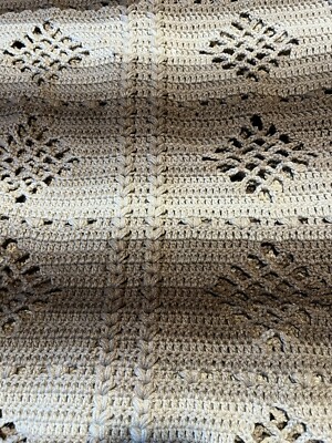 Handmade Crocheted Brown Ombre Lacy Diamond Pattern Afghan 48  x 68 