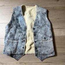 Vtg 70s Grunge Boho Hippie Big Smith Blue Denim Sherpa Lined Work Vest Medium