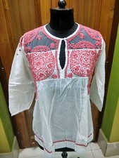 M 41 ARTISAN 100 COTTON TUNIC HANDMADE CHIKAN EMBROIDERY TOP ETHNIC KURTA KURTI