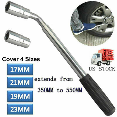 Telescoping Tire Lug Nut Wheel Wrench 4 Way Universal Nut Socket 17/19mm 21/ 23mm
