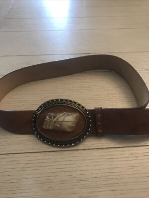 Anthropologie Tan Leather Belt with Silver Buckle Women main image 3