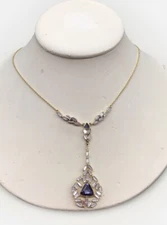 Sole Society Women Blue Rhinestone Pendant Gold Statement Necklace, Vintage