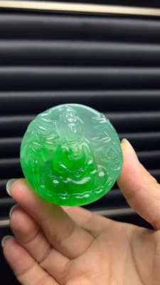 Real Natural Ice Green jade Jadeite Carved Guanyin