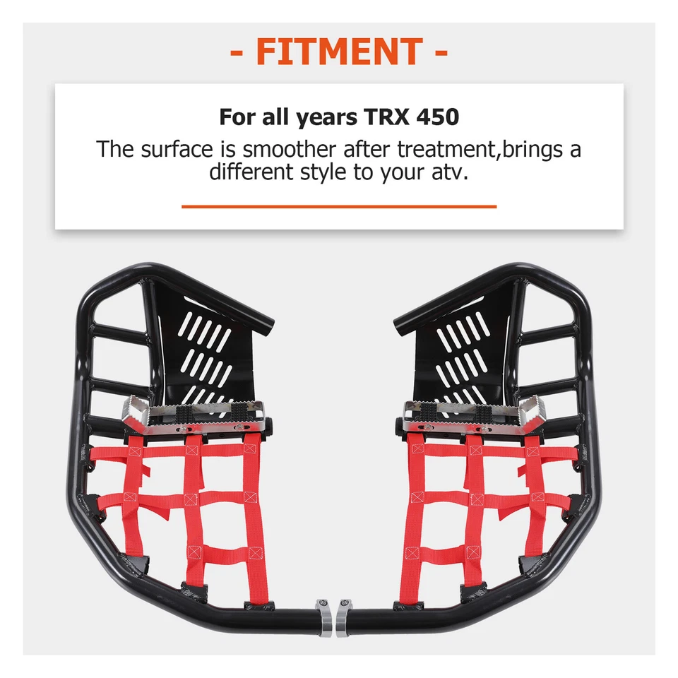 Pair Nerf Bars Heel Guards For All Years Honda TRX 450R Sportrax 450 Red Nets - Image 4 of 4