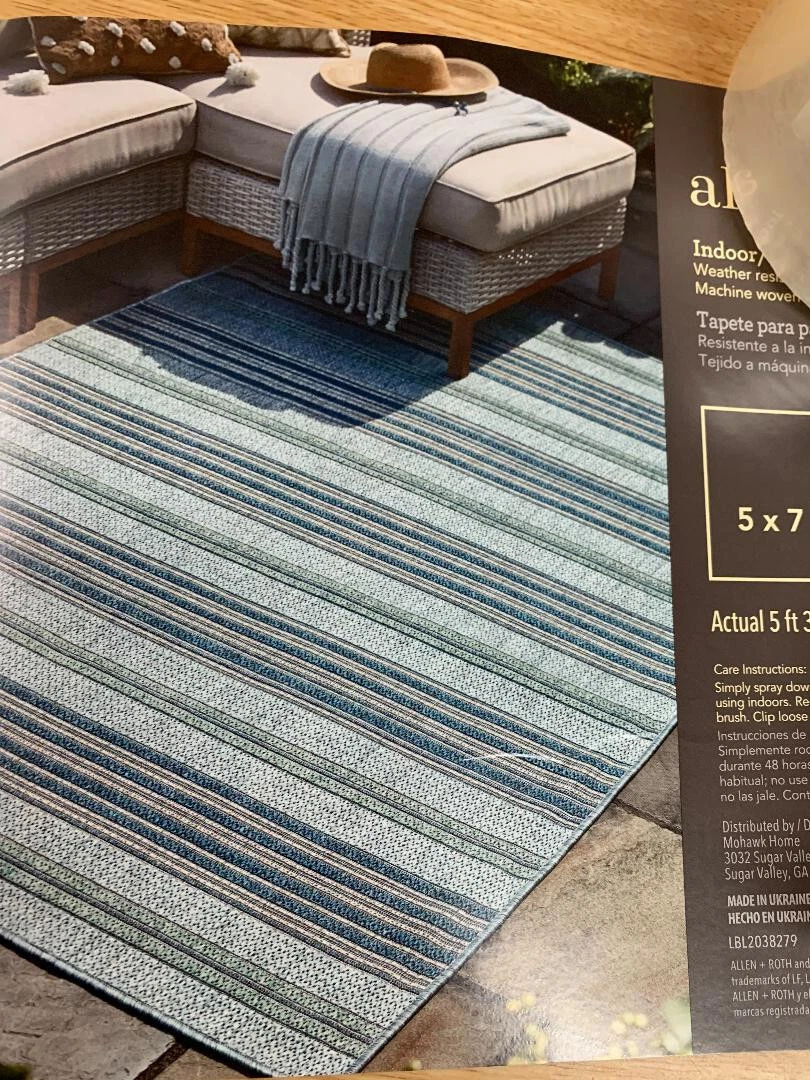 Allen Roth Indoor Outdoor 5x7 Blue Stripe Bohemian Eclectic Area Rug