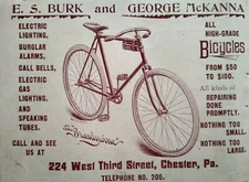 Vintage Print Ad Chester Pennsylvania Burk McKanna Bicycle Store Art 1895