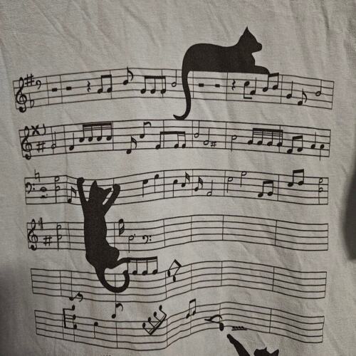 XL Cat Kitty Playing Music Note Clef Musician Art T-Shirt - Picture 3 of 6