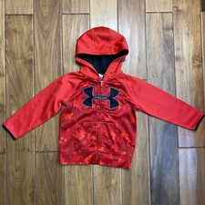 Under Armour Hoodie Boys 4 Red Jacket Full Zip Logo Pockets Camouflage Pockets