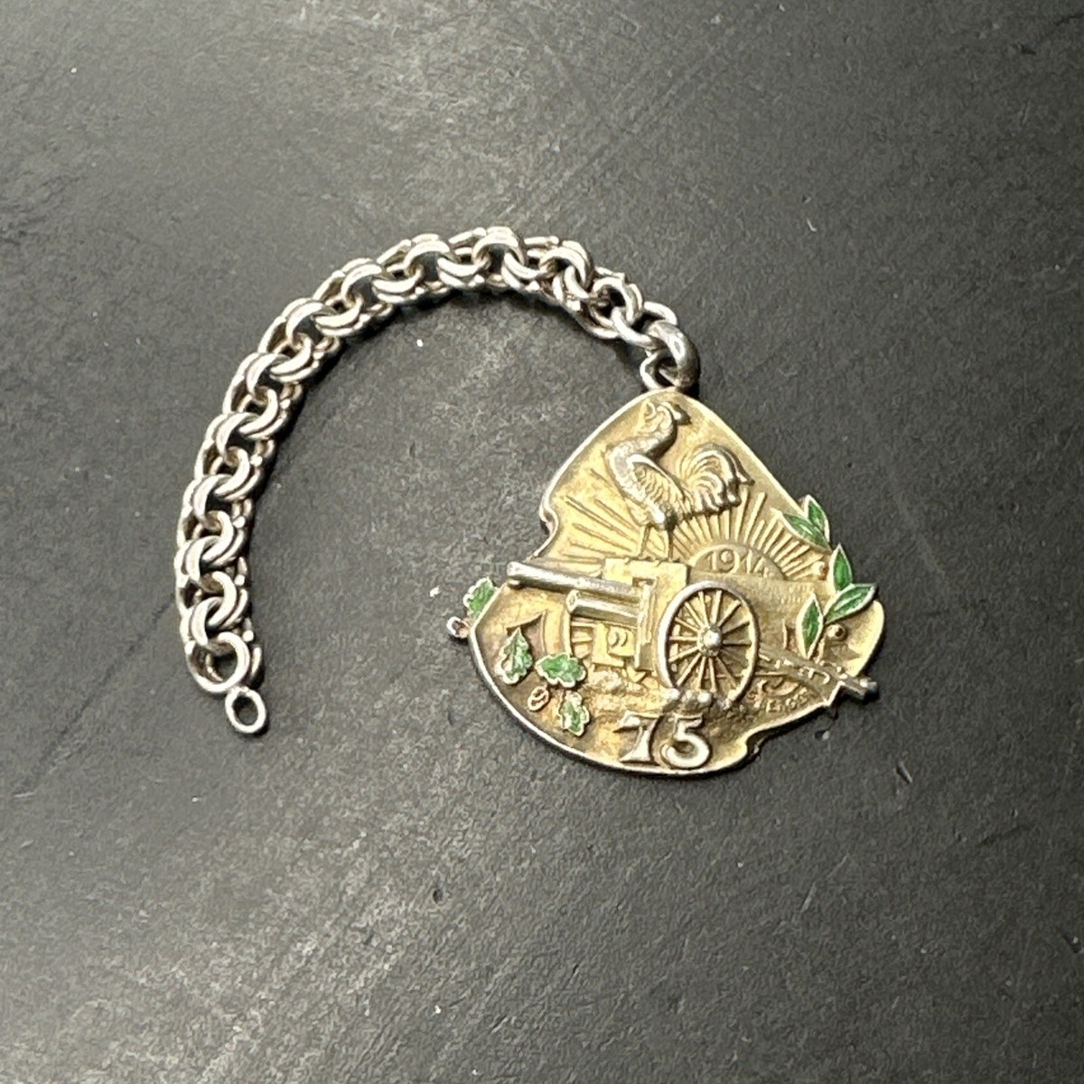 Ancien Pendentif Argent Massif 925 - Créateur Art Déco - Breloque Cartouche