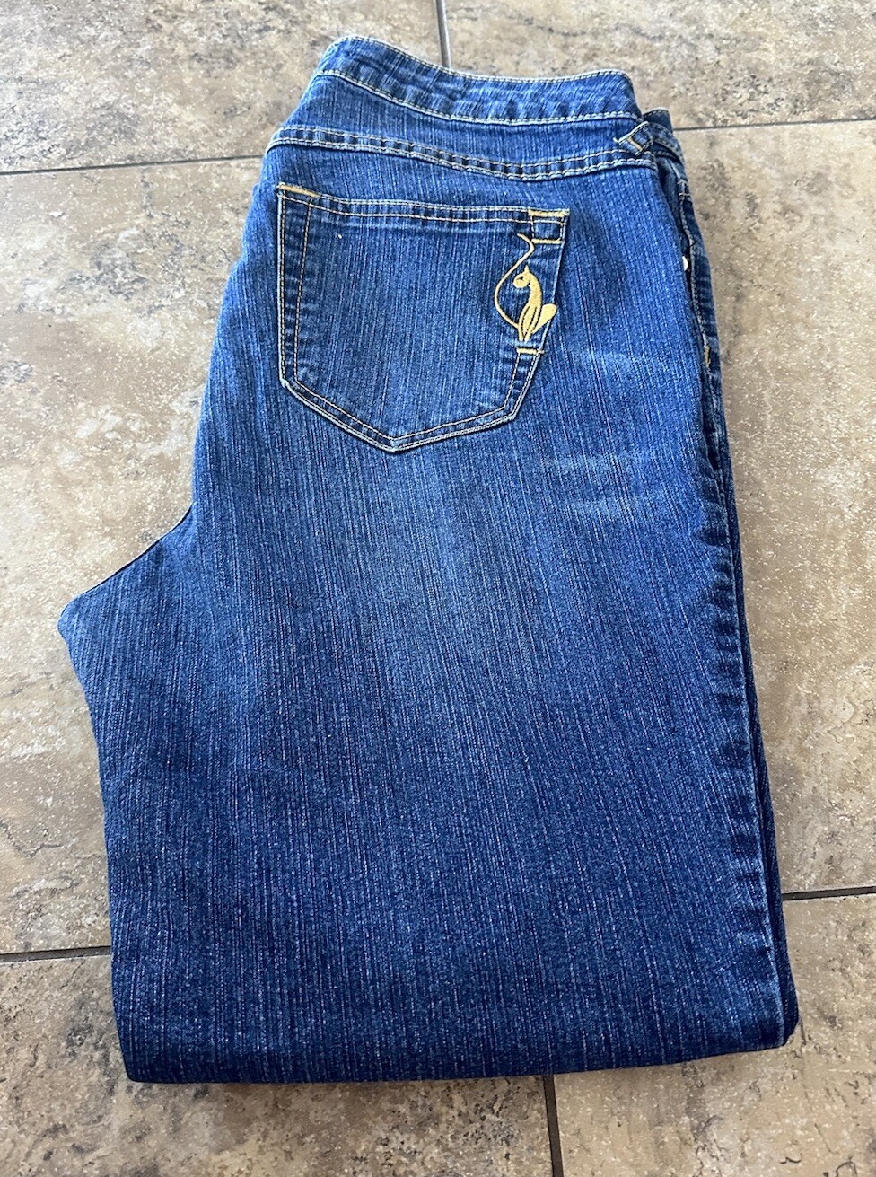 Pantalones de mezclilla Phat Fashion etiqueta plateada para mujer 16 azules algodón acampanado