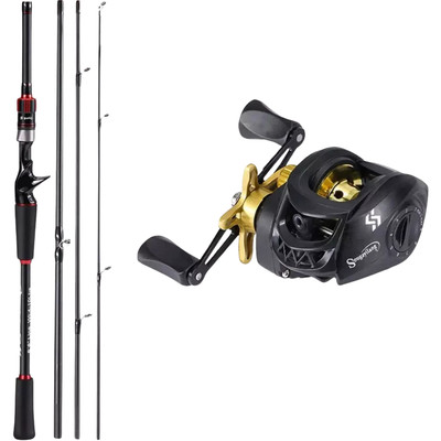 Baitcaster Set Baitcast Combo Einsteiger Urlaub links rechts Angel Rute & Rolle