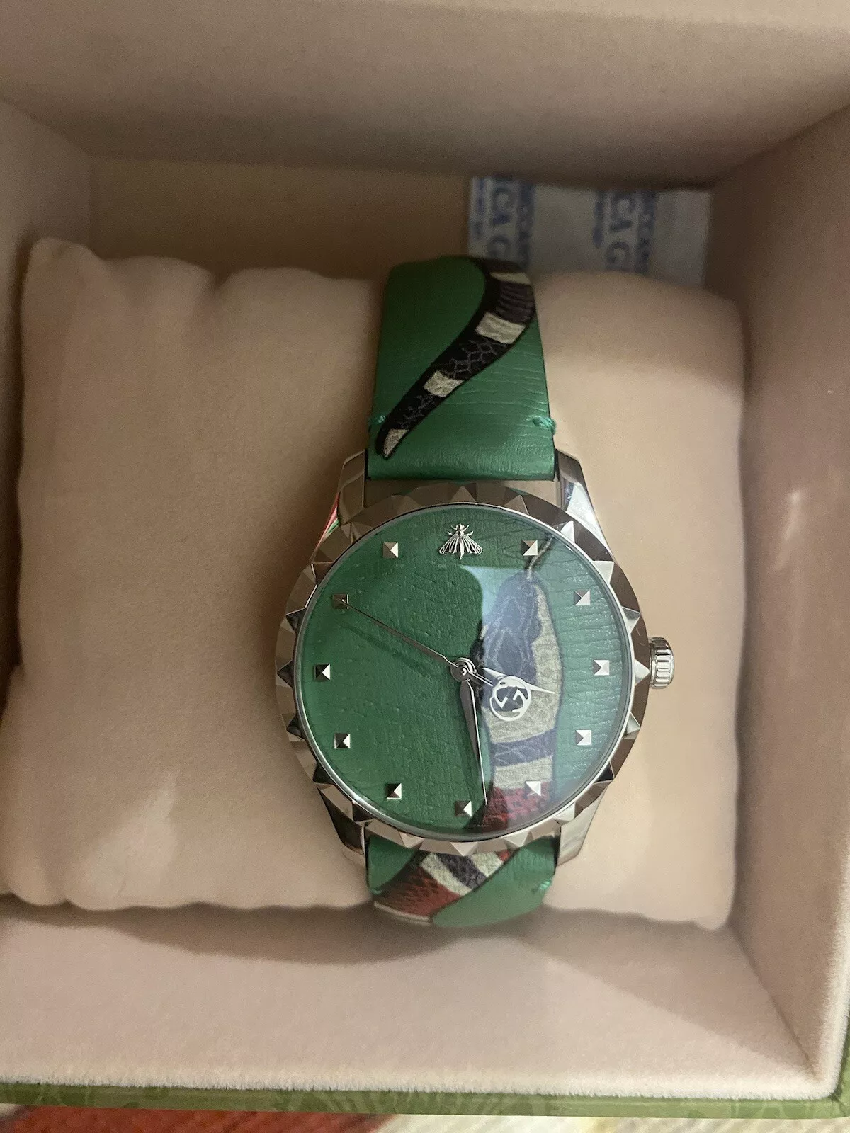Gucci Green Snake Watch, New With Box