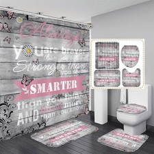4 PCS Inspirational Quotes Sunflower Shower Curtain Sets with Rugs Floral