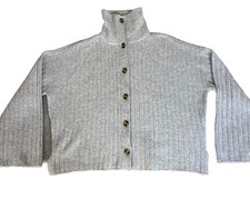 Aerie Soft Chunky Rib Knit Gray Sweater Cardigan Medium Cozy Capsule Minimal