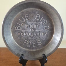 Vintage Blue Bird Pies 9" Metal Pie Pan First in Popularity with Vent Holes