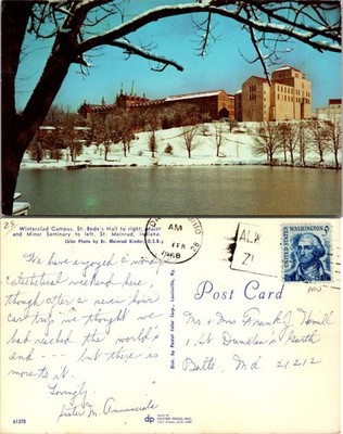 Winterland Campus St Bedes Hall to right Indiana Postcard