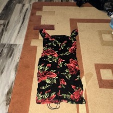 Fashion Nova Black Floral Bodycon Dress V-Neck Ruffle Sleeveless Size L