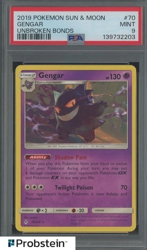 2019 Pokemon Sun & Moon Unbroken Bonds #70 Gengar PSA 9 MINT