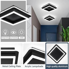 Black Modern LED Ceiling Light, Square Flush Mount Ceiling Hallway All Black