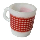 Vintage Anchor Hocking Fire King Milk Glass Mug Red Gingham Check