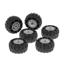 6x Lego Wheel 37x18R Black Rim 18x14 New - Light Gray Pin Hole 56891 55981c04