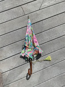 vintage italian Colorful Umbrella Wood Handle