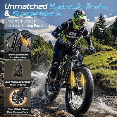 New 5000W Dual Motor Peak Electric Bicycle 52V 34Ah Adults 45mph PAS Long Range