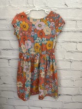 Carter's Kid Blue/Orange/Pink Floral Patterned Cotton Dress EUC Girl's 6/6X
