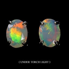 925 Sterling Silver Earrings Oval Fire Opal 8x6mm Natural Gemstone Jewelry
