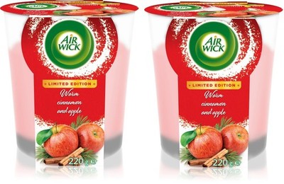 2x Air Wick Essential Oils Infused Warm Cinnamon & Apple Large Jar 220g Edition