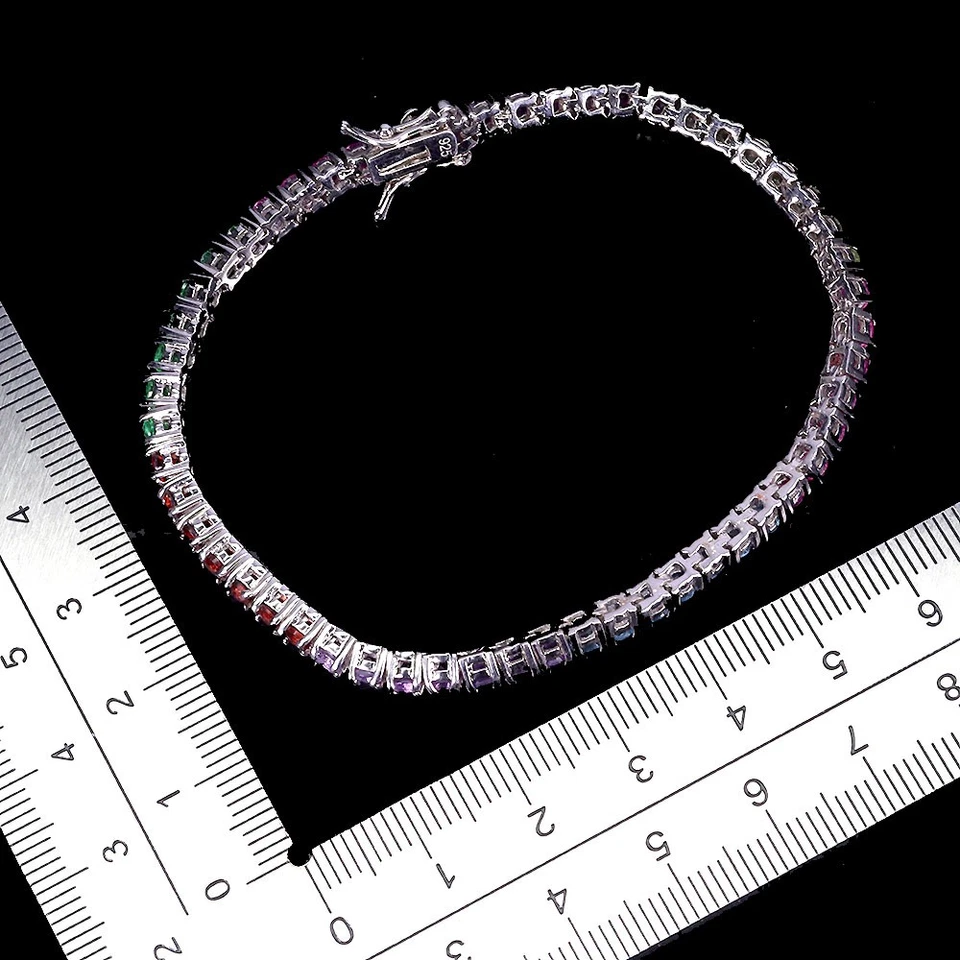 925 Sterling Silver Bracelet Round Amethyst Topaz Garnet Peridot Gemstone - Image 3 of 4