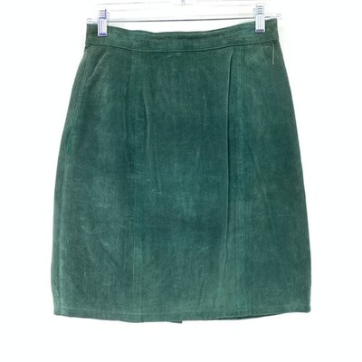 Vintage 80s Suede Leather Skirt Womens Apx Size 27'' US 4 Dark Green 