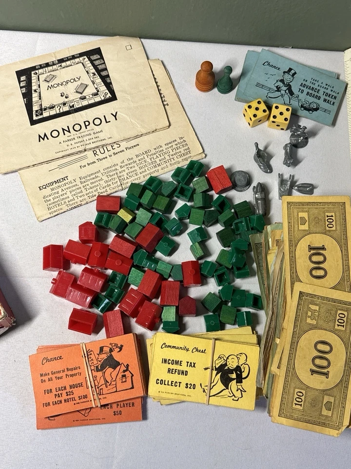 Vintage 1954 Monopoly Game Popular Edition Parker Brothers No Board Mix Pieces - Image 4 of 4