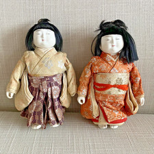 Vintage Japanese Ichimatsu Doll Pair 20cm 7" Kimono Traditional Gofun Ningyo