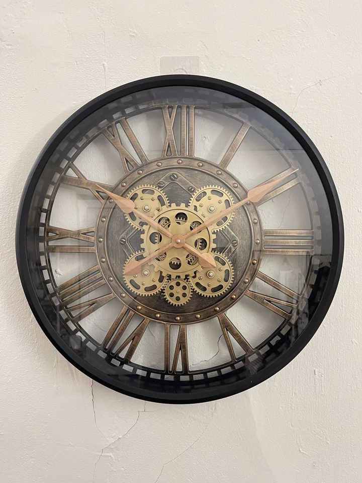 Vintage Style Moving Gear Wall Clock Roman Numeral Steampunk 20” New  - Image 2 of 4