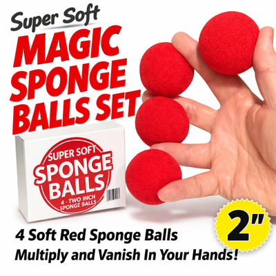 4 RED SOFT SPONGE BALLS Magic Trick Close Up 2'' Foam Magician Set Vanish Appear