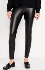 NEW LARGE TALL Old Navy Black Faux Leather Front Leggings Pants Wmn's LT NWT