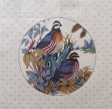 1 "Game Birds Picture Patch Circles" "Quail" Cotton Fabric Panel Blue